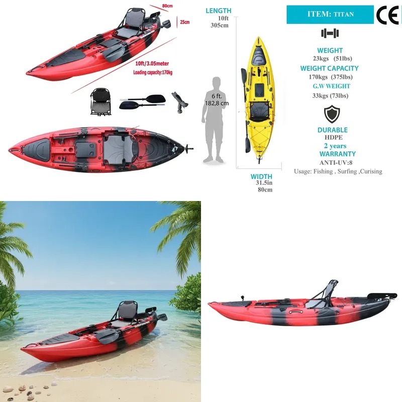 Fishing Kayak Paddle - 10ft Einzel-Sitz-Angelkajak mit Elektromotor, motorisiertes Kanu,